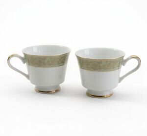 Yamaka Fine China Renaissance 2659R Teacups Set of 2, Sage Green Gold